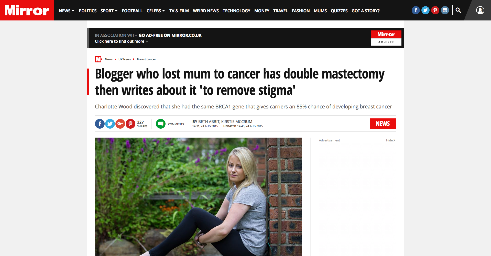 Daily Mirror Article About Charlotte