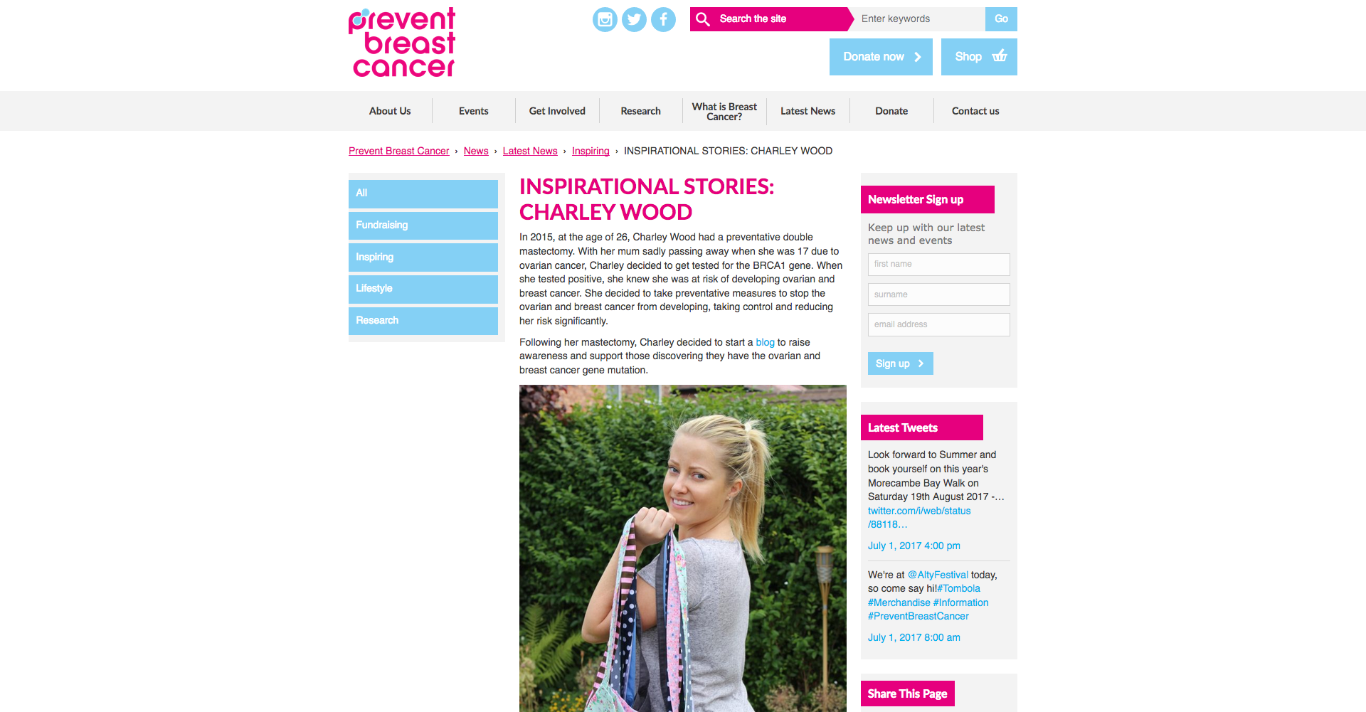 Screenshot of Prevent Breast Cancer Article