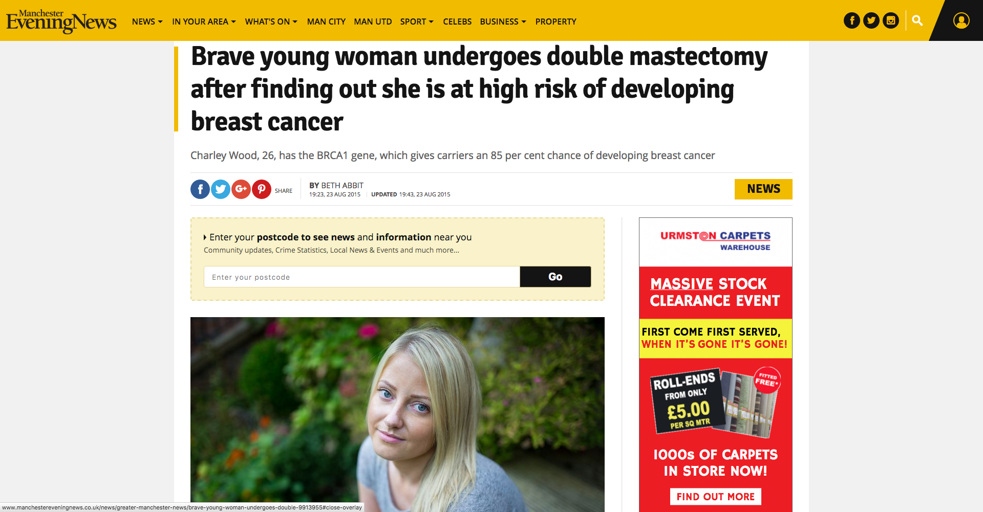 Screenshot of Manchester Evening News Article