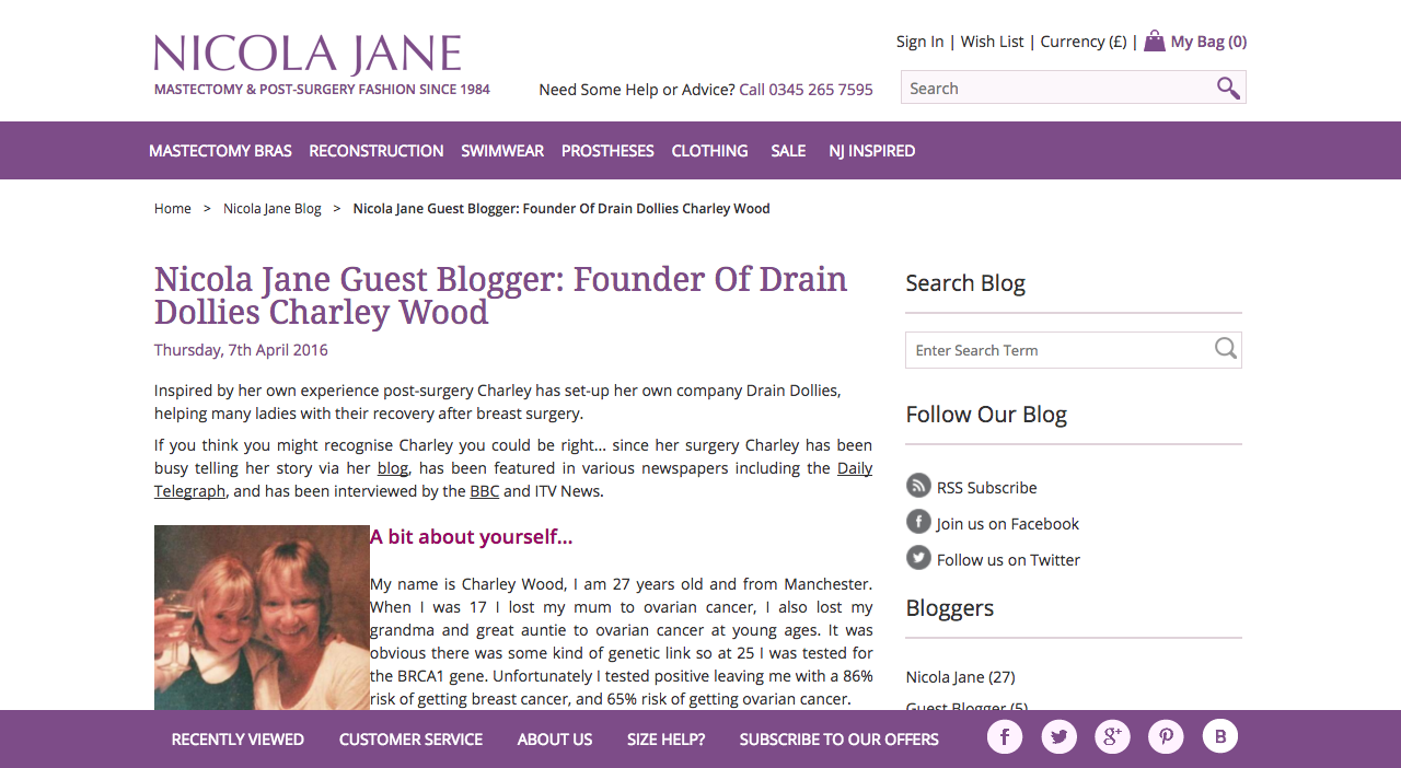 Screenshot of Nicola Jane Blog About Charley